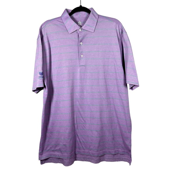 Turtleson Tour Performance Large Purple Stripe Short Sleeve Polo Shirt with Logo - Picture 1 of 5